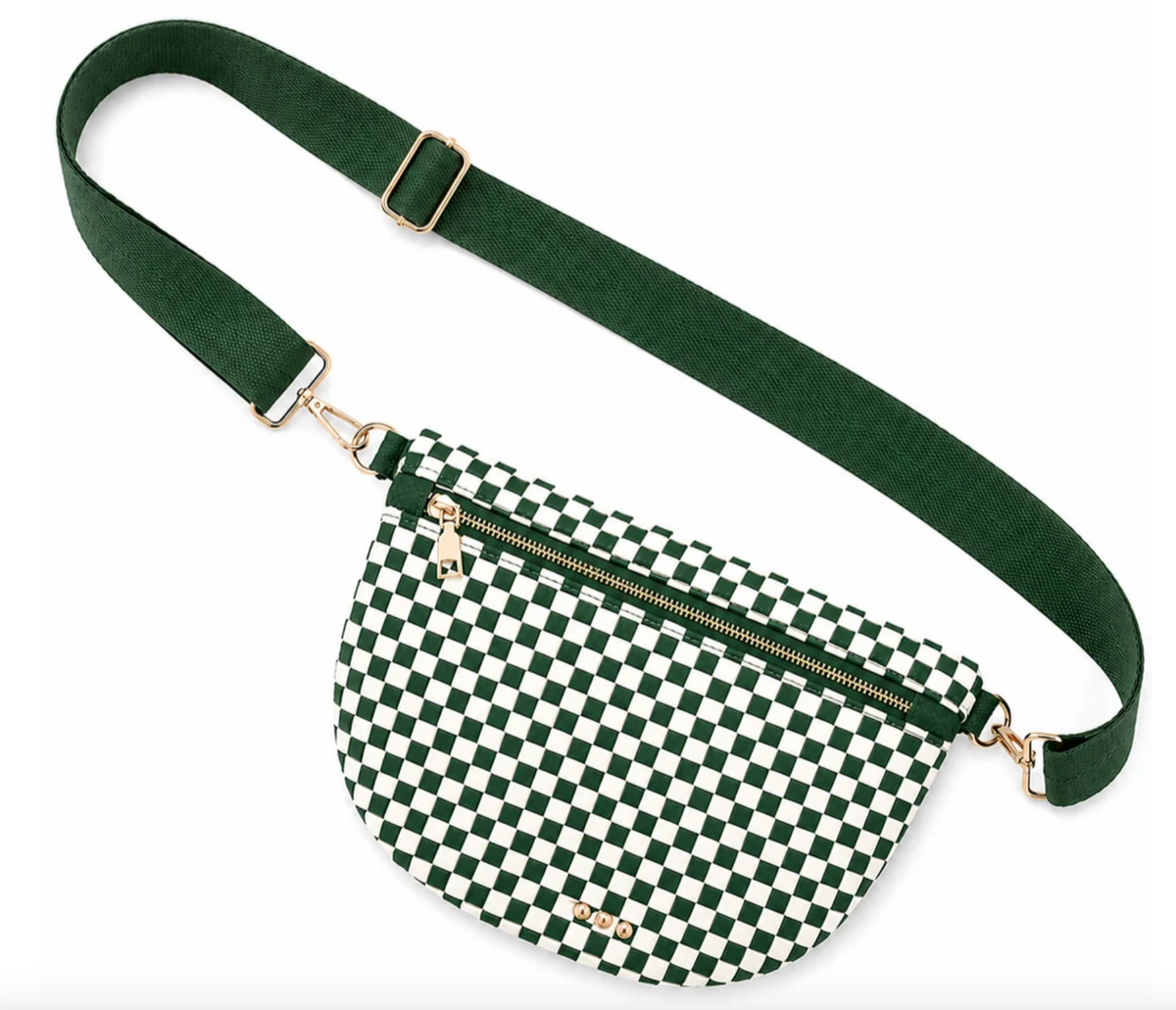 Checkered Crossbody Bags- Hunter Green & White