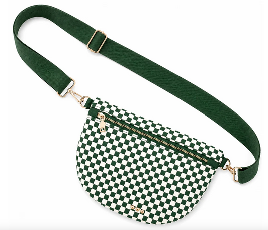Checkered Crossbody Bags- Hunter Green & White