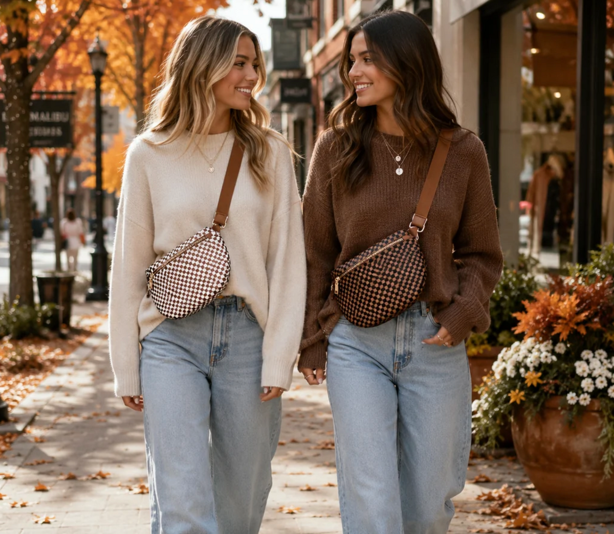 Checkered Crossbody Bags- Hunter Green & White
