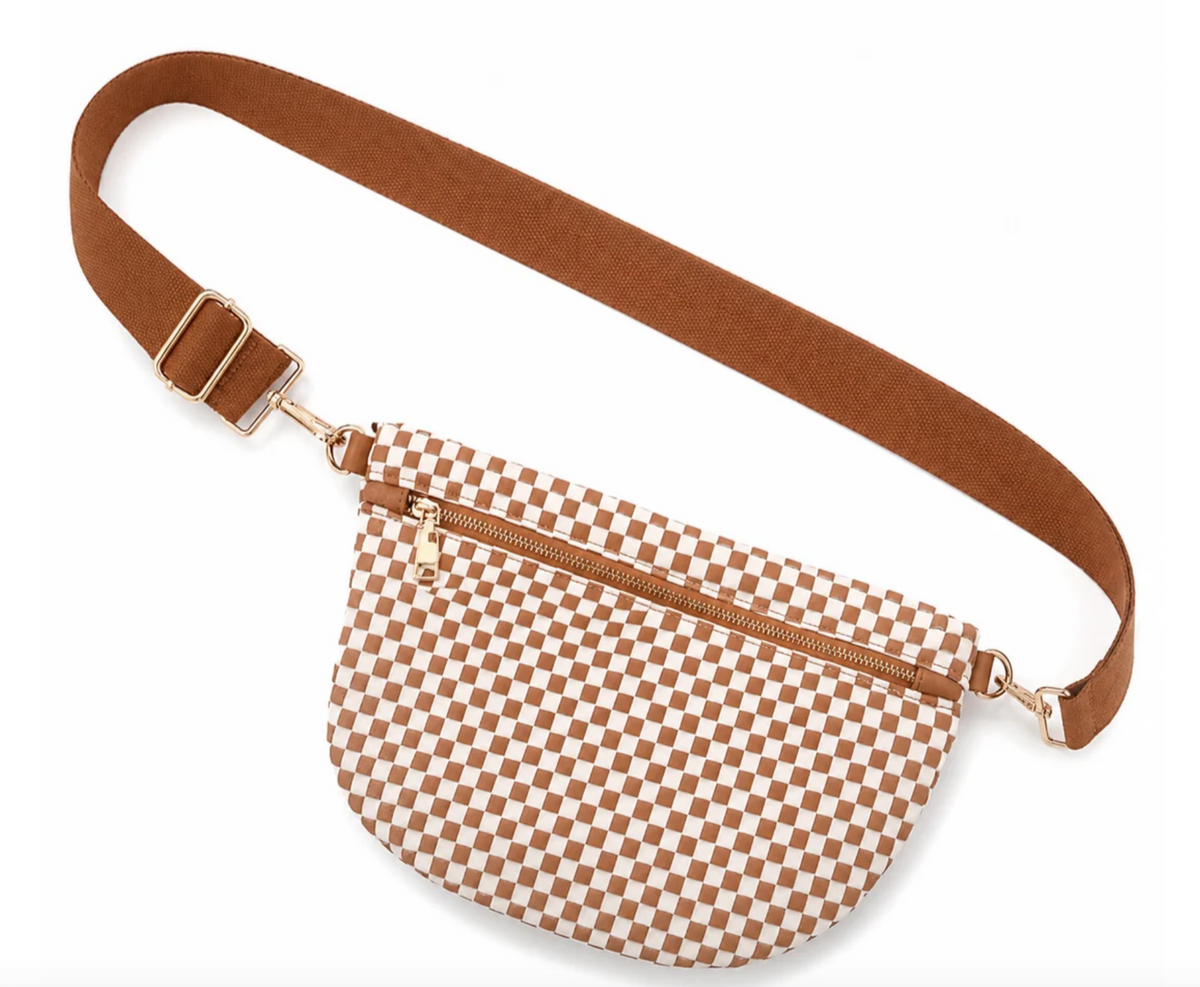 Checkered Crossbody Bags- Camel & White