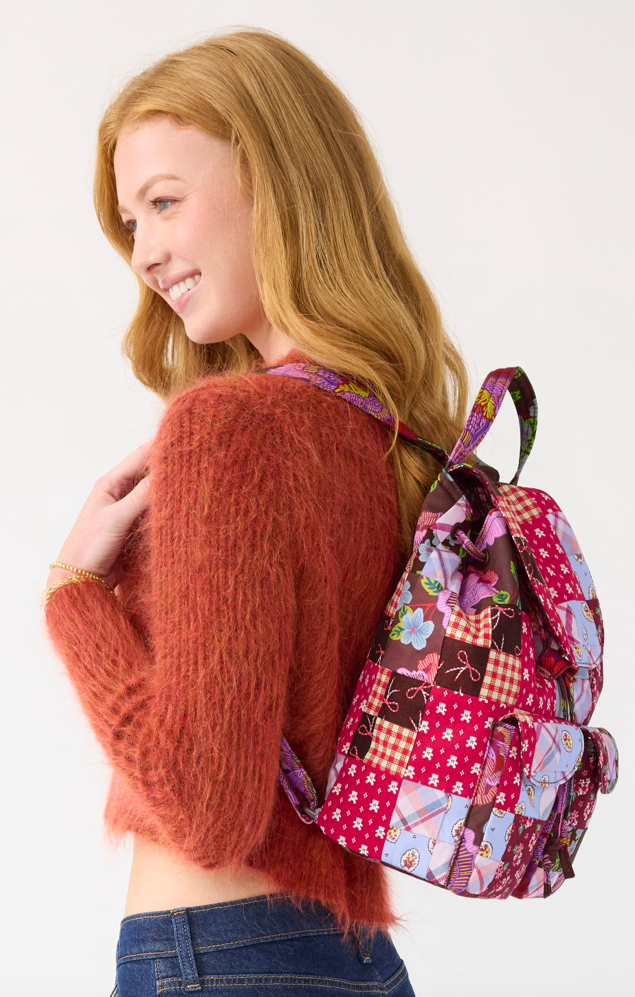 Deluxe Drawstring Backpack-Festive Check Patchwork