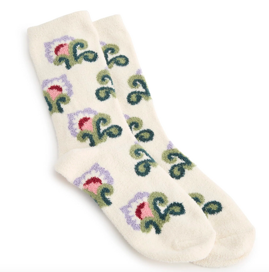 Fleece Socks-Chelsea Floral Cottage Cream