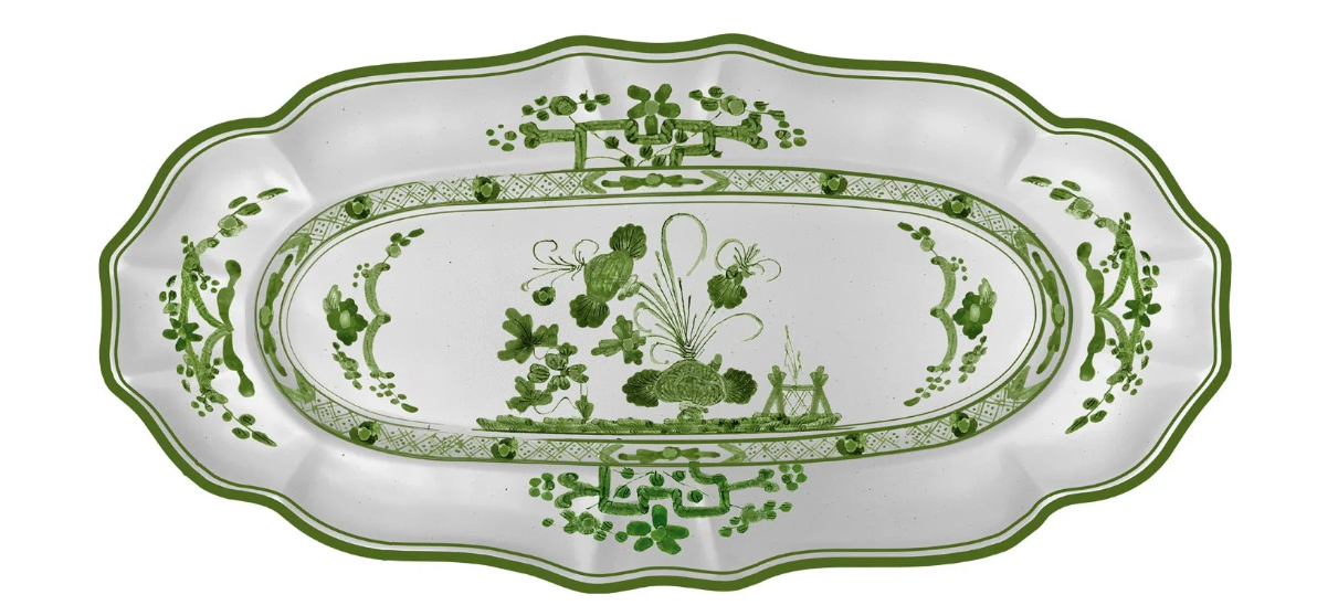 VIDA Faenza Long Oval Tray (Green and White)