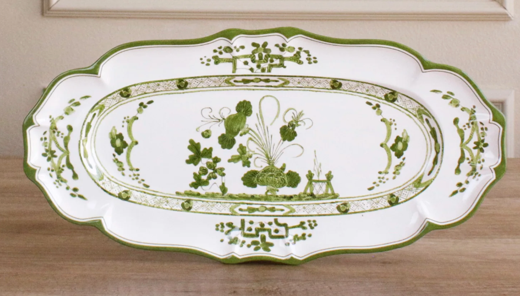 VIDA Faenza Long Oval Tray (Green and White)