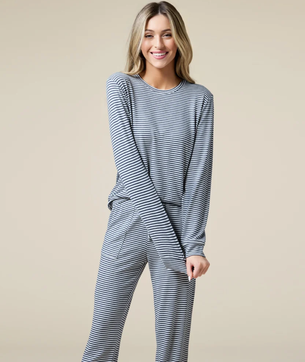 Dream Jersey Crew Neck Lounge Set- Midnight Stripe