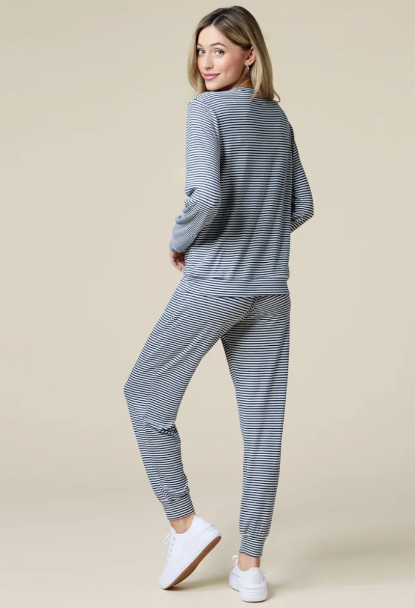 Dream Jersey Crew Neck Lounge Set- Midnight Stripe