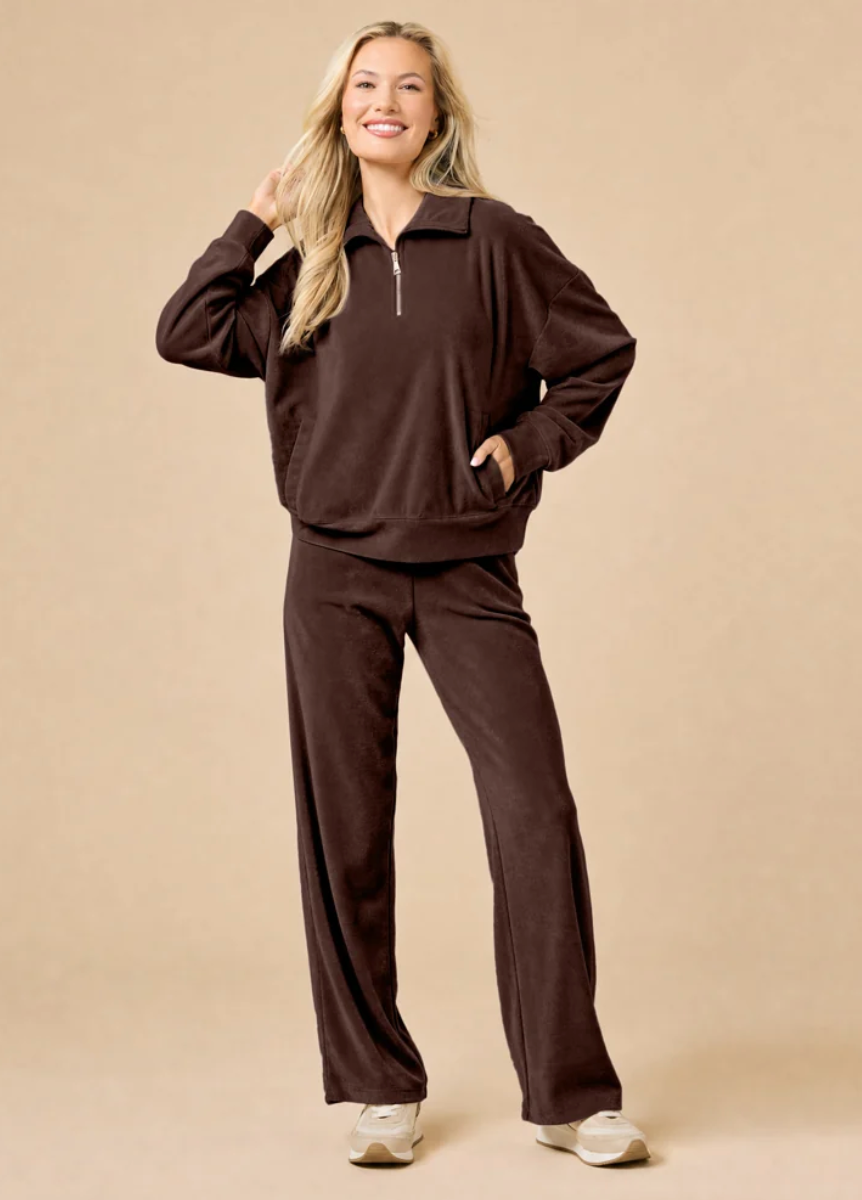 Serenity 1/4 Zip Top with Wide Pant Lounge Set-Espresso