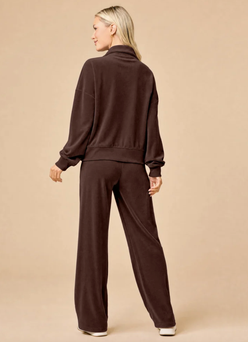 Serenity 1/4 Zip Top with Wide Pant Lounge Set-Espresso
