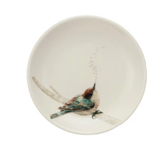 Stoneware Dish w/ Bird on Branch, 4 Styles