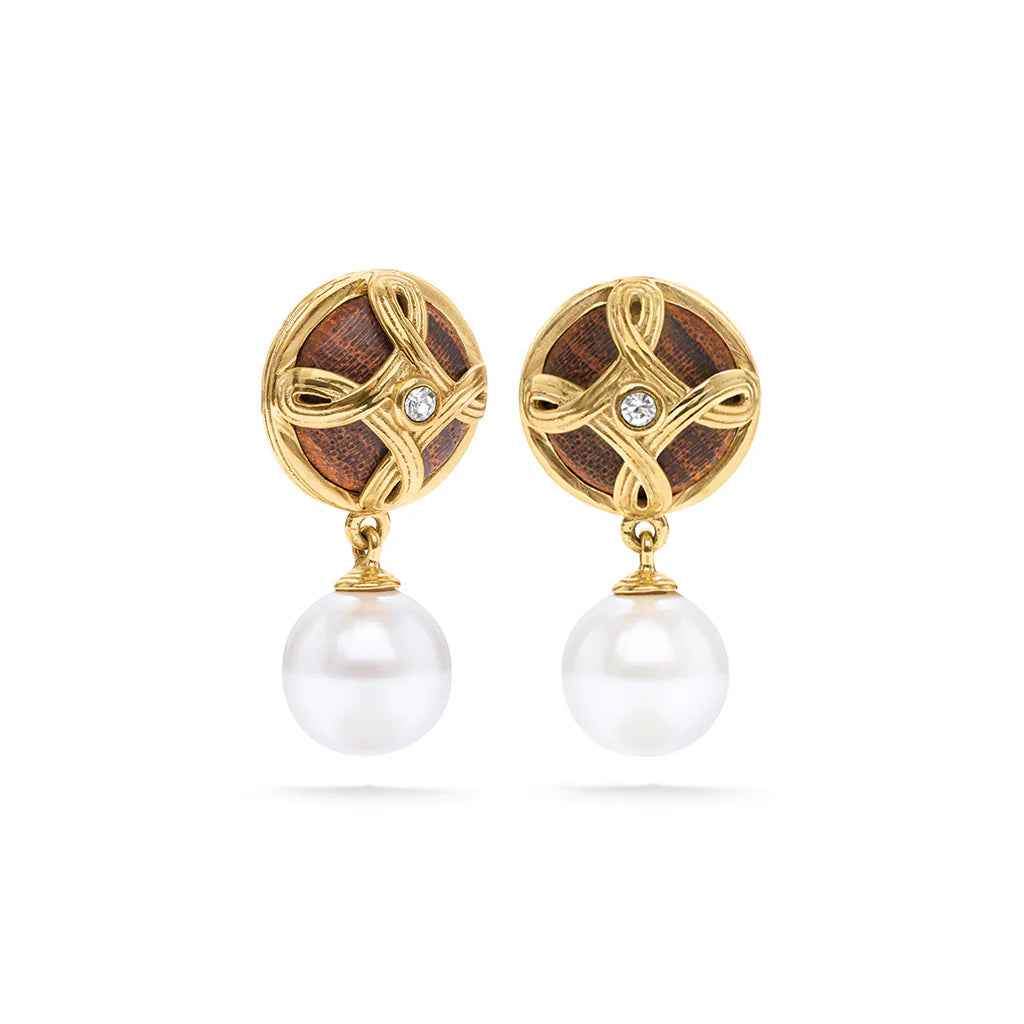 Monique Drop Earrings - Pearl/Teak