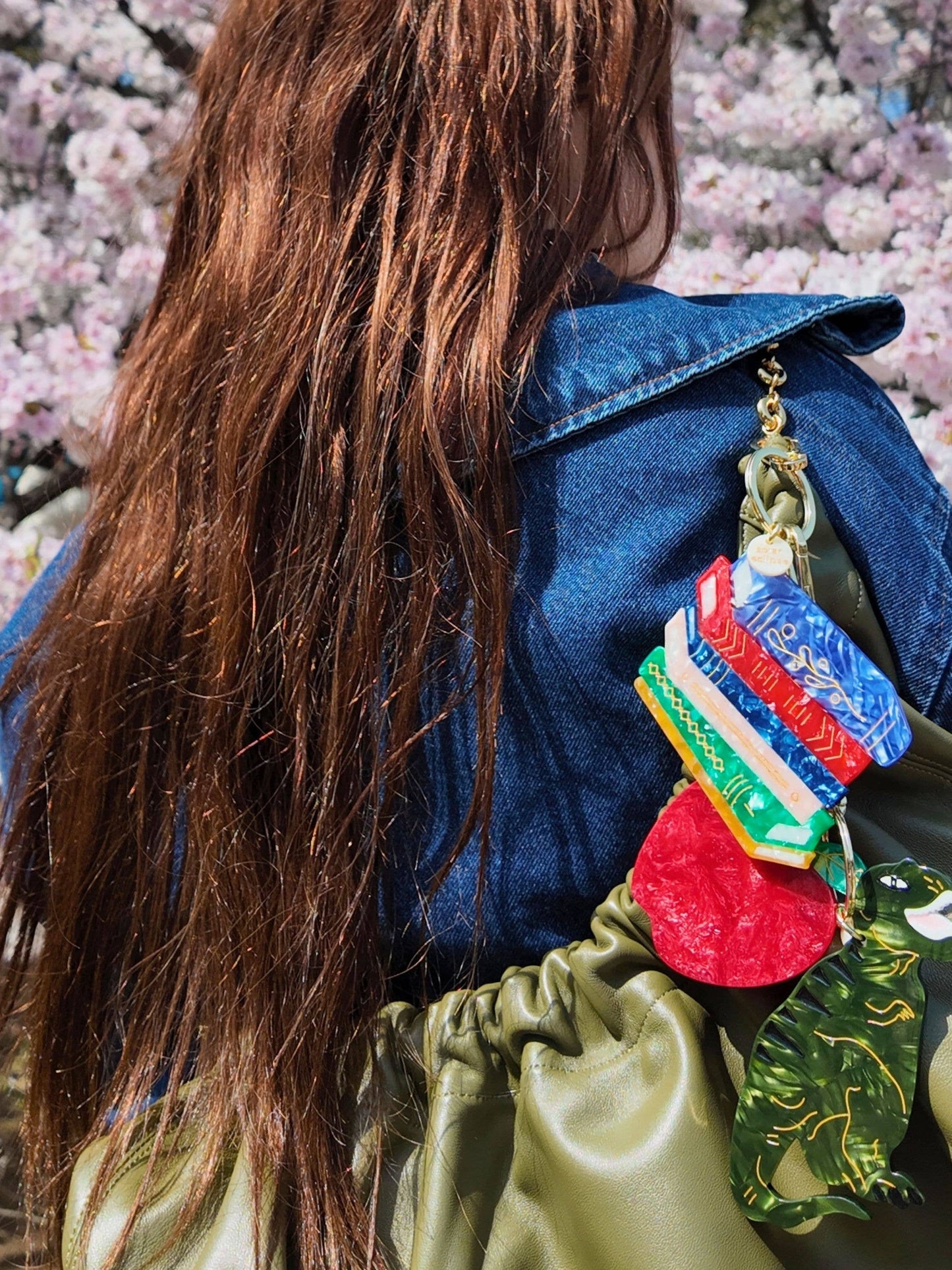 Hand-painted Book Stack Bag Charm + Keychain | Eco-Friendly