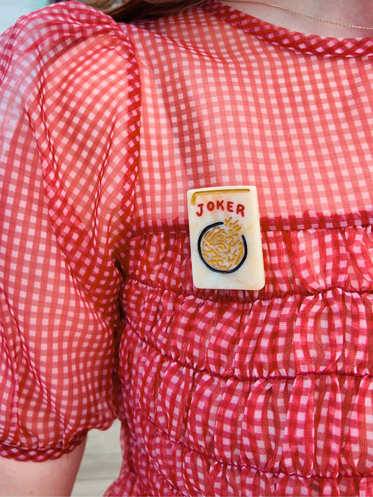 Hand-painted Mahjong Brooch Pin