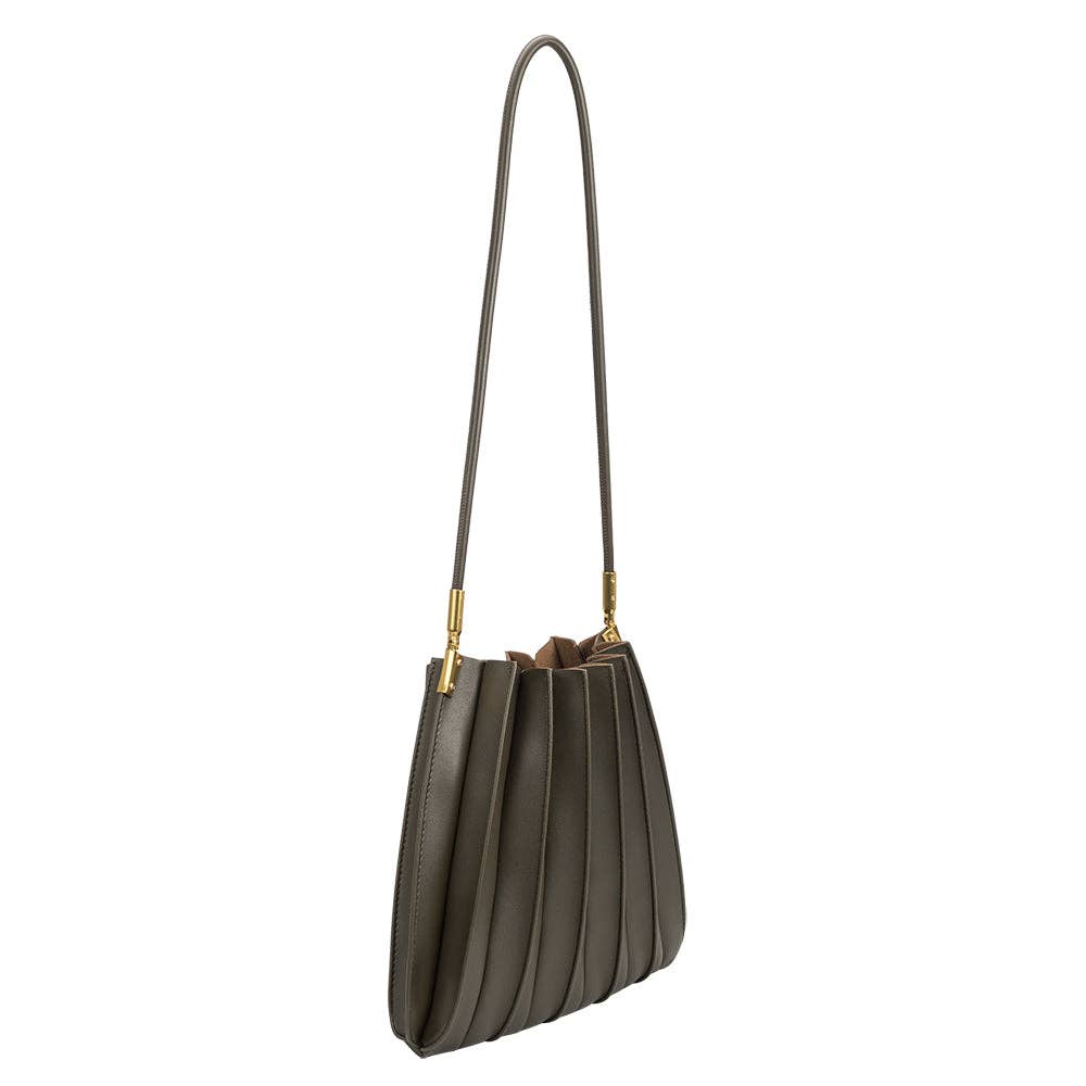 Carrie Olive Pleated Vegan Lthr Shoulder Bag