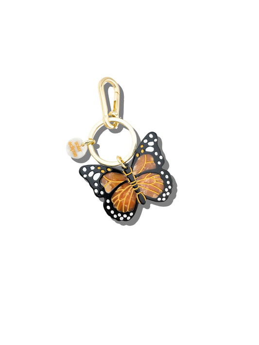 Hand-painted Monarch Butterfly Bag Charm + Keychain: Orange