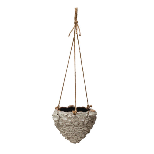 Hanging Stoneware Planter w/ Rope Hanger, Reactive Glaze