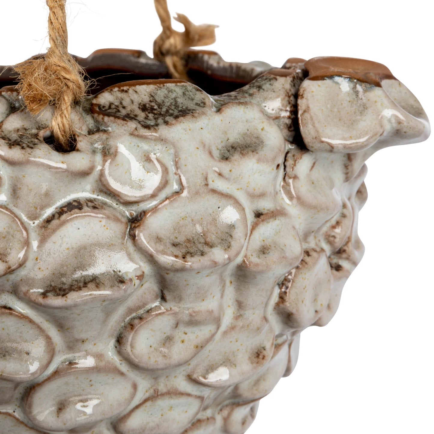 Hanging Stoneware Planter w/ Rope Hanger, Reactive Glaze