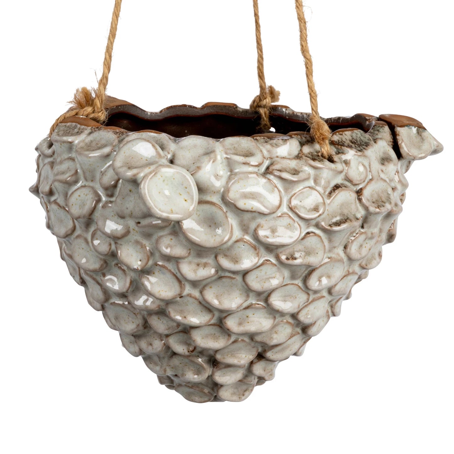 Hanging Stoneware Planter w/ Rope Hanger, Reactive Glaze