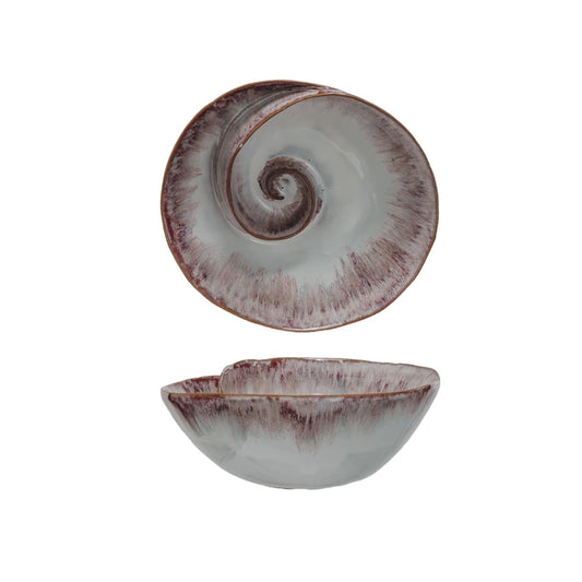Stoneware Nautilus Shaped Bowl, Reactive Glaze (Each One Will Vary)