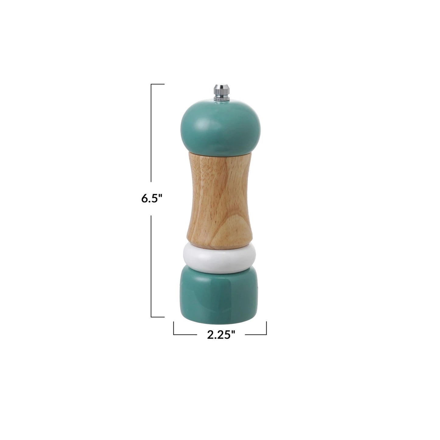 Rubberwood Salt/Pepper Mill, Green, Cream Color & Natural
