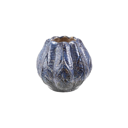 Embossed Stoneware Planter/Vase, Reactive Glaze, Blue (Each One Will Vary)