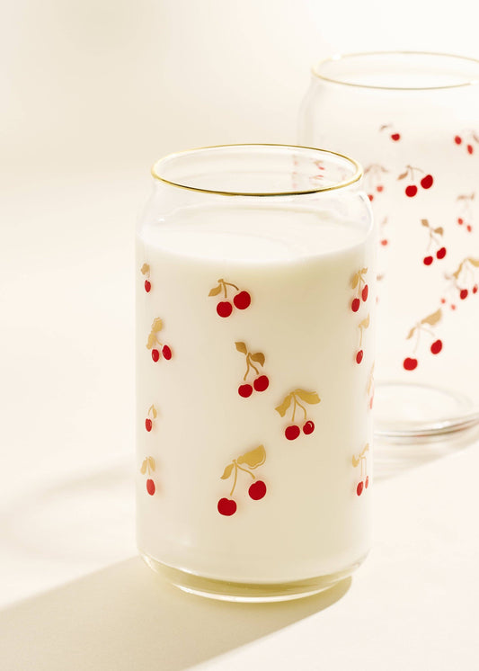 Gold Cherry Scatter 16 oz Gold Rimmed Soda Can Glass
