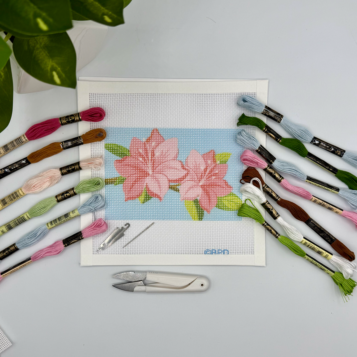 Azaleas Needlepoint Kit (on blue)