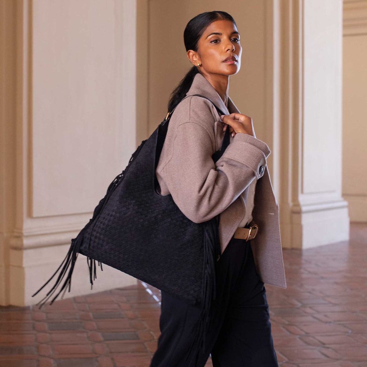 Brynlee Black Vegan Suede Tote Bag