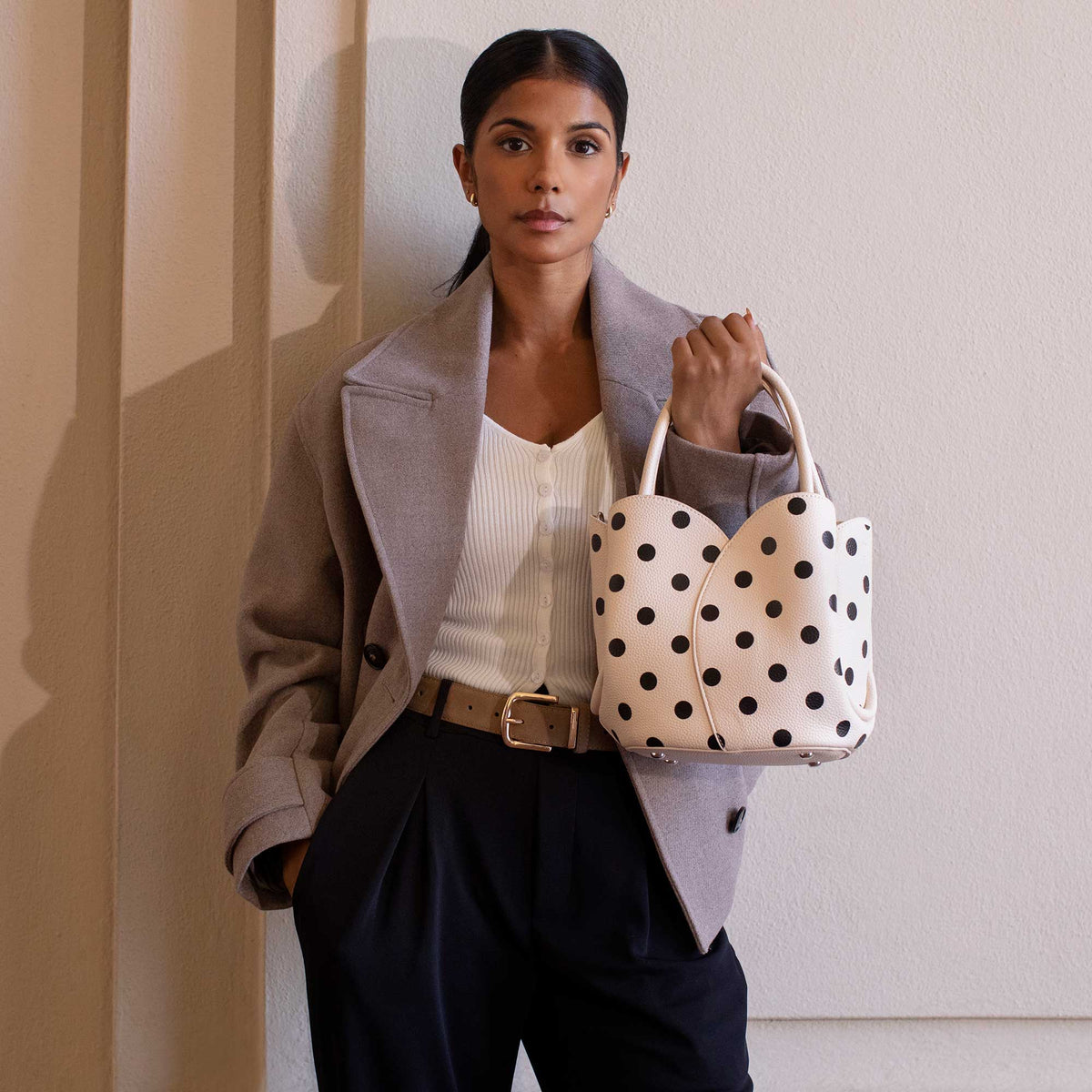 Tulip Cream Recycled Vegan Polka Dot Top Handle Bag