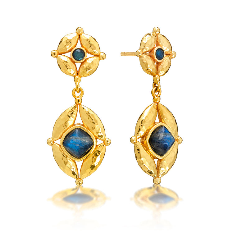 Mystic Eye Post Drop Earrings - Blue Labradorite