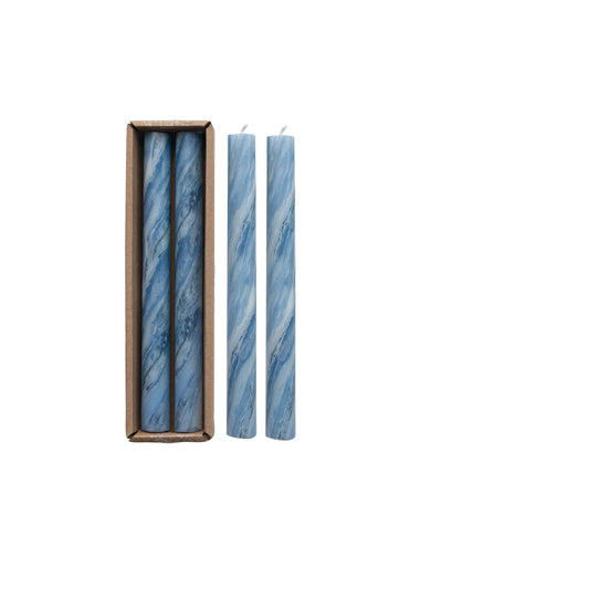 Unscented Taper Candles in Box, Marbled Blue