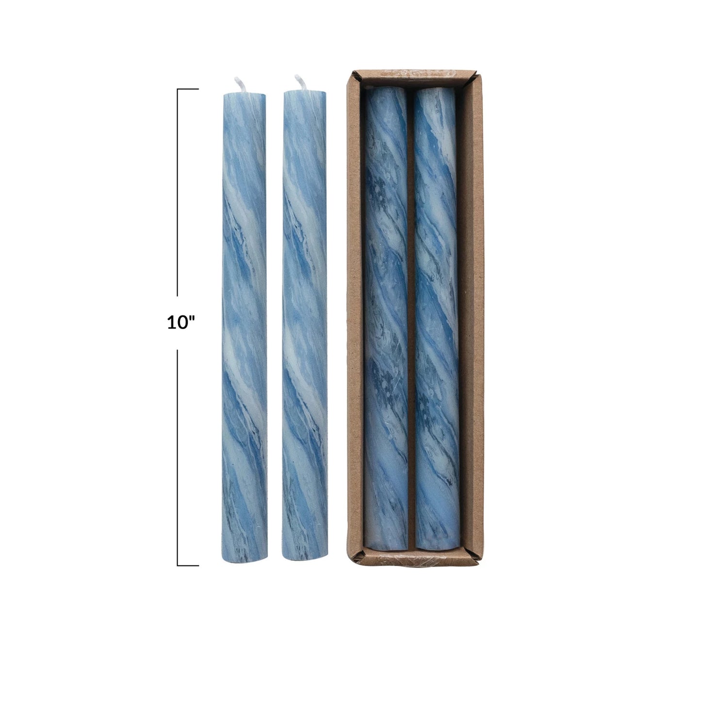 Unscented Taper Candles in Box, Marbled Blue