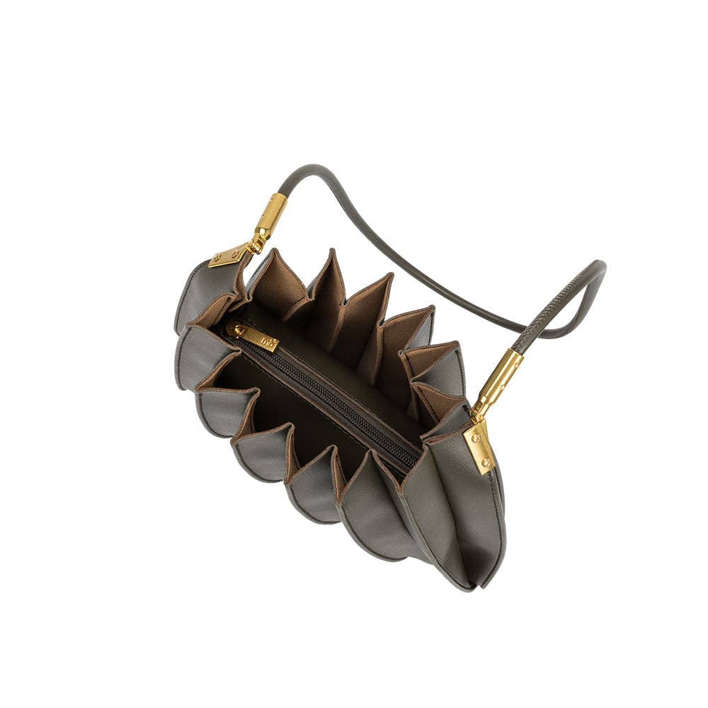 Carrie Olive Pleated Vegan Lthr Shoulder Bag