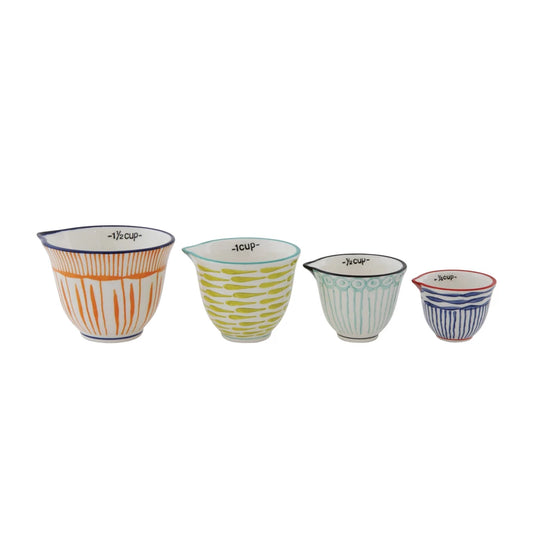 Hand-Stamped Measuring Cups with Stripes, Set of 4