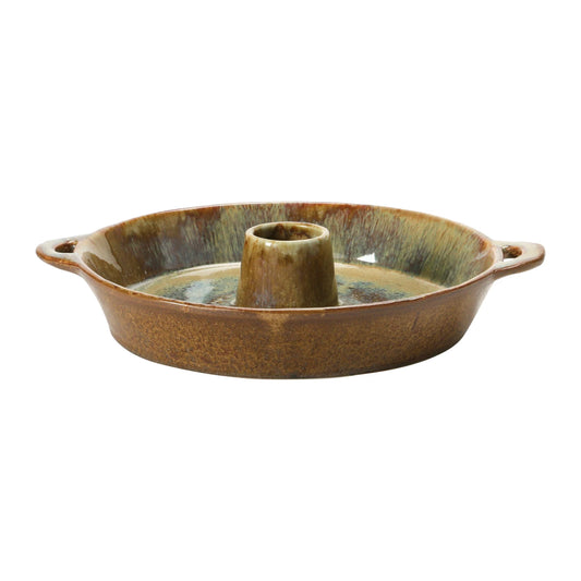 Stoneware Dish with Toothpick Holder with Glaze