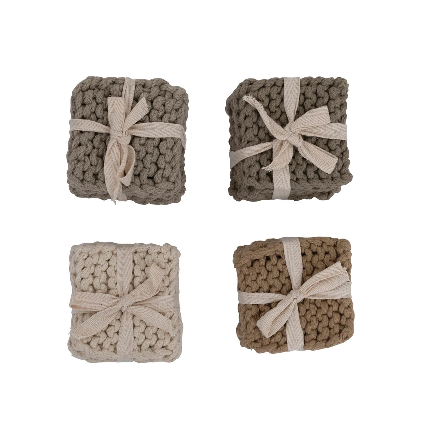 Cotton Crocheted Coasters, Set of 4, 4 Colors