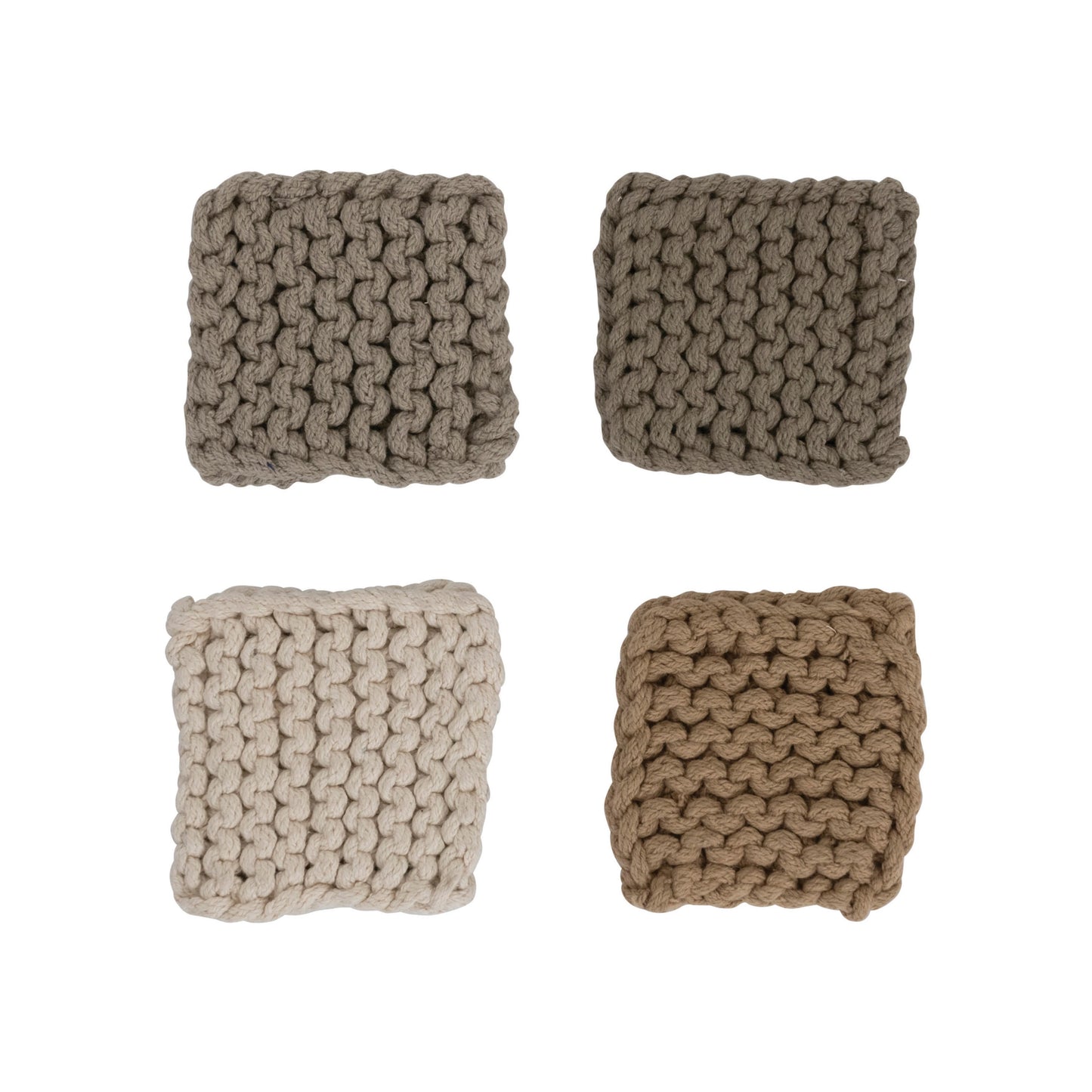 Cotton Crocheted Coasters, Set of 4, 4 Colors