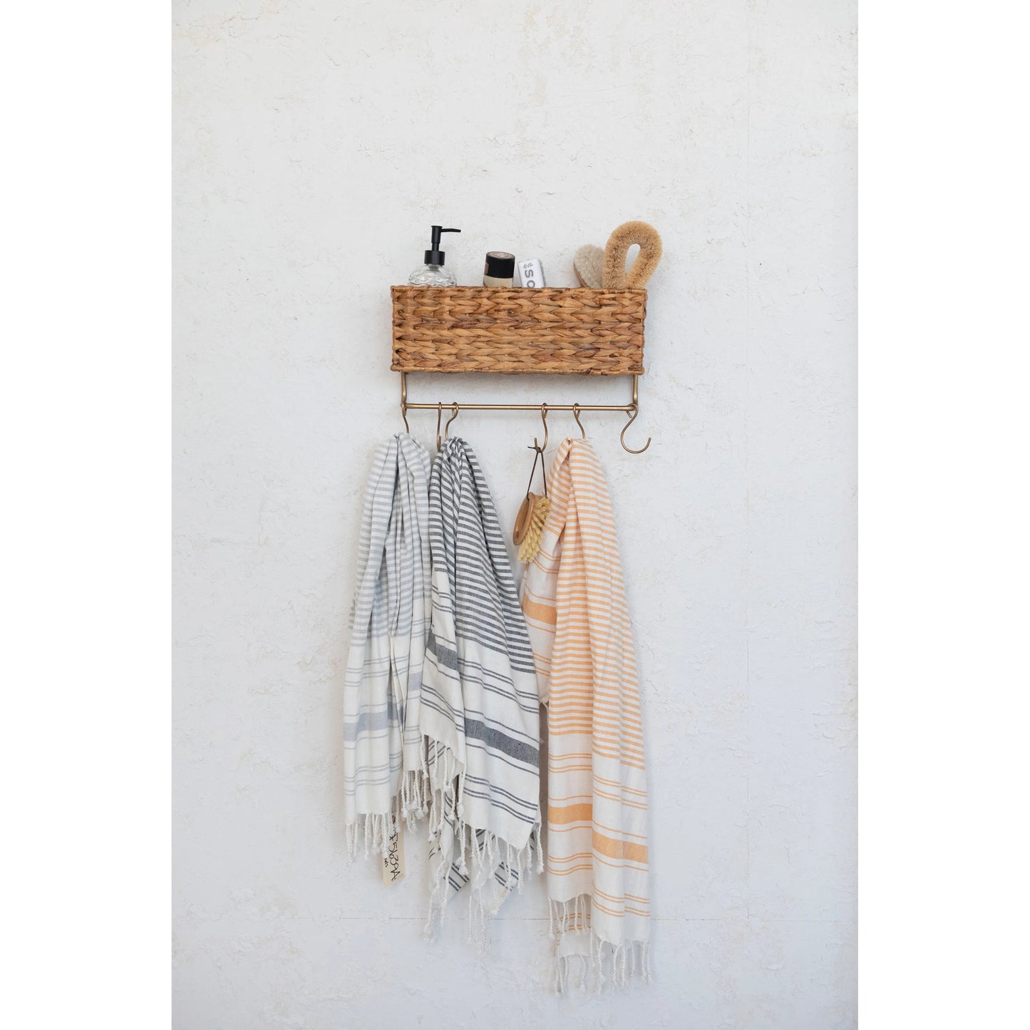 Turkish Cotton Striped Bath Towel with Braided Fringe, 3 Colors