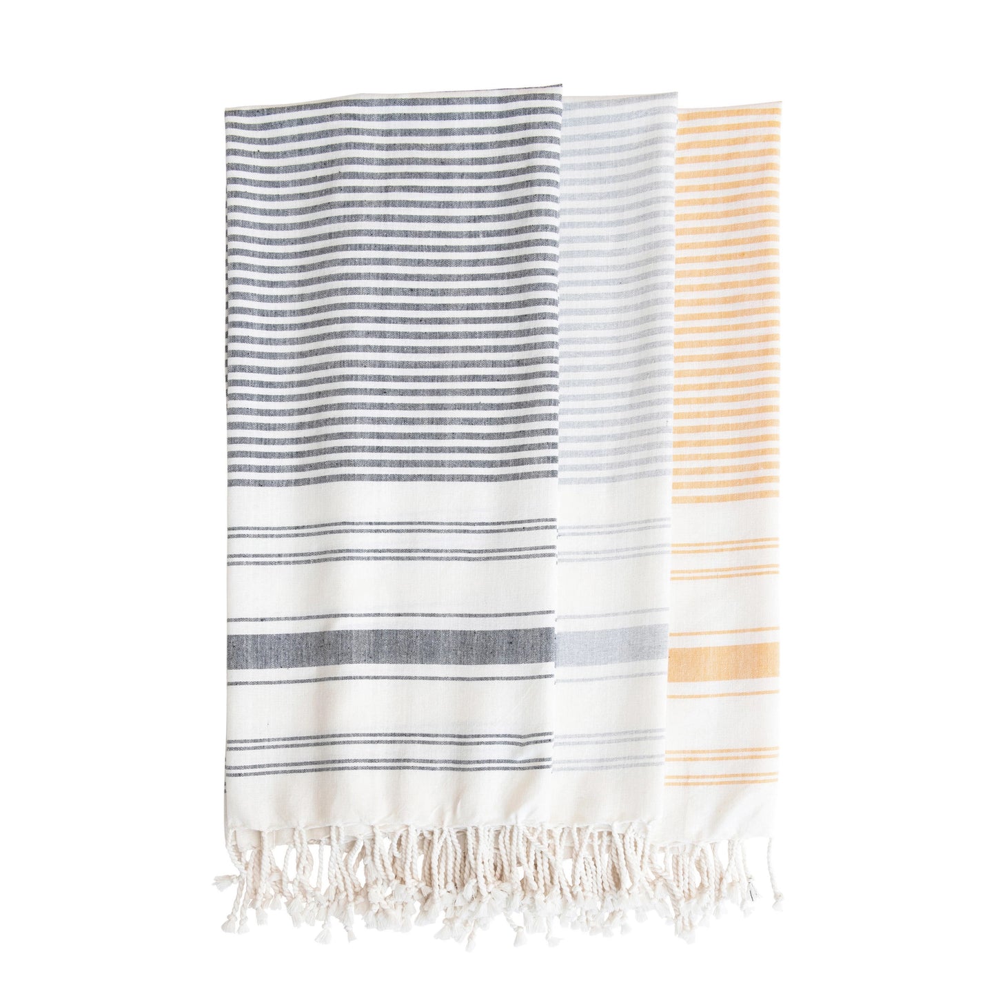 Turkish Cotton Striped Bath Towel with Braided Fringe, 3 Colors