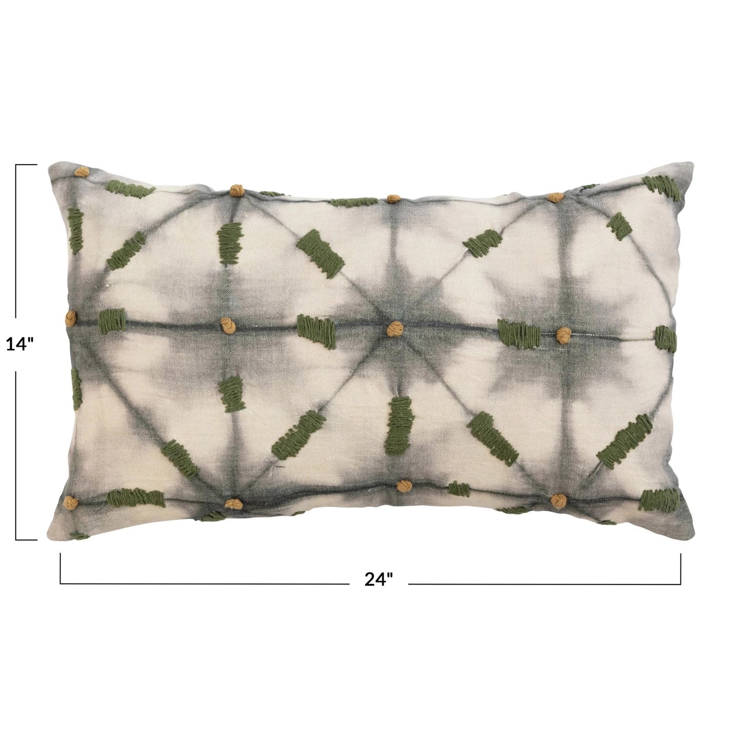 Linen Printed Lumbar Pillow w/ Hand-Embroidery & Chambray Back