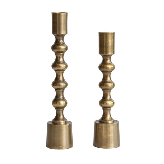 Cast Aluminum Taper Holders, Antique Gold Finish, Set of 2