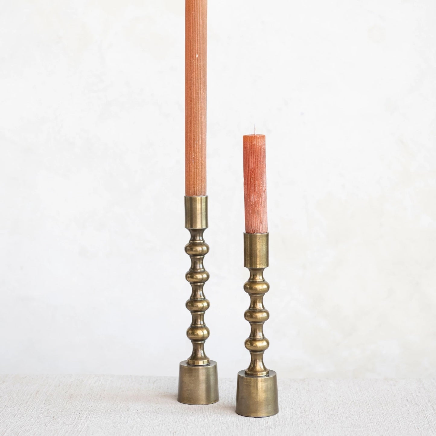 Cast Aluminum Taper Holders, Antique Gold Finish, Set of 2