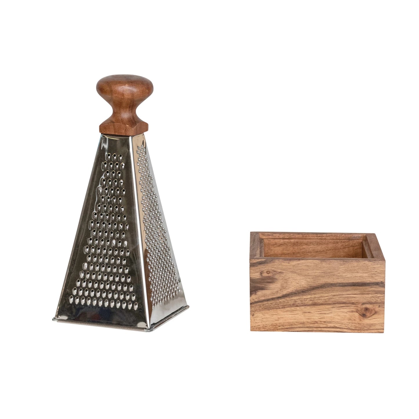 Stainless Steel Grater w/ Acacia Wood Handle & Base, Set of 2