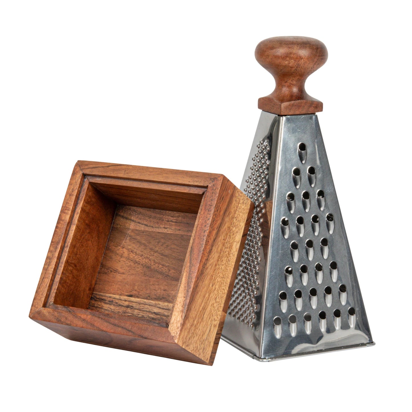 Stainless Steel Grater w/ Acacia Wood Handle & Base, Set of 2