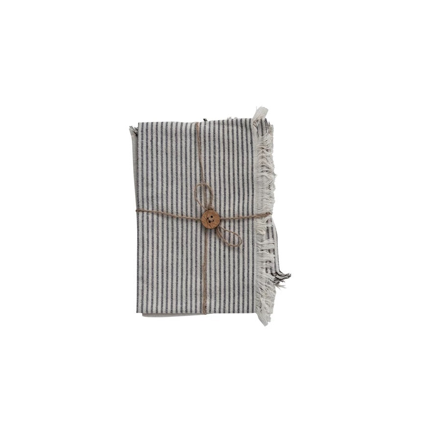 Woven Cotton Tea Towels w/ Stripes & Fringe