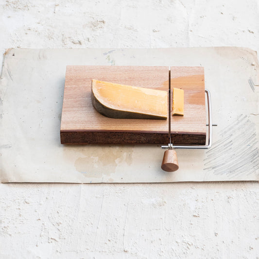 Mahogany Wood & Stainless Steel Cheese Slicer w/ Bark Edge