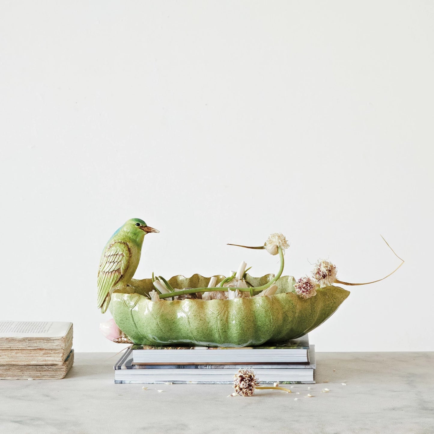 Decorative Resin Leaf Shaped Bowl w/ Bird