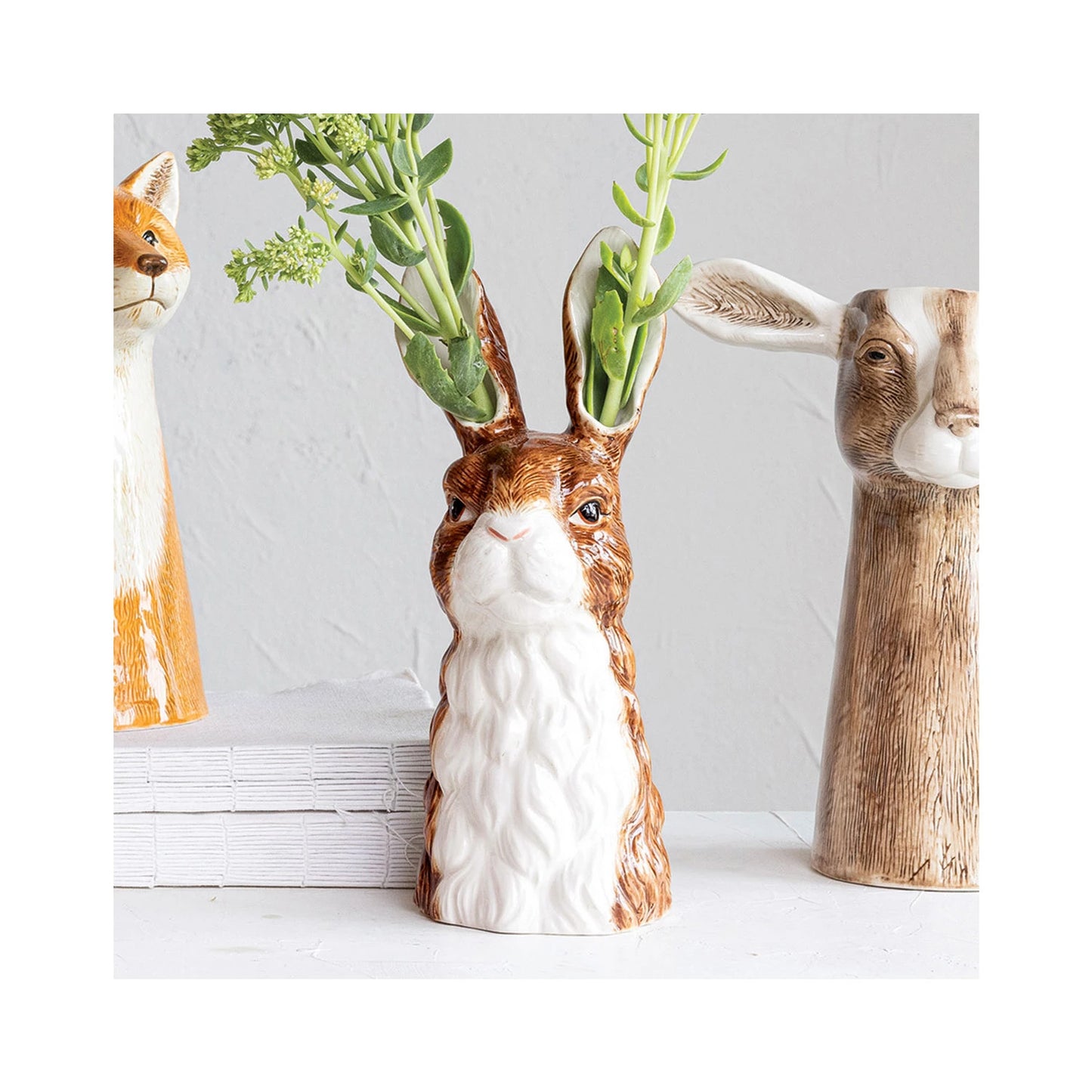 Hand-Painted Stoneware Rabbit Vase