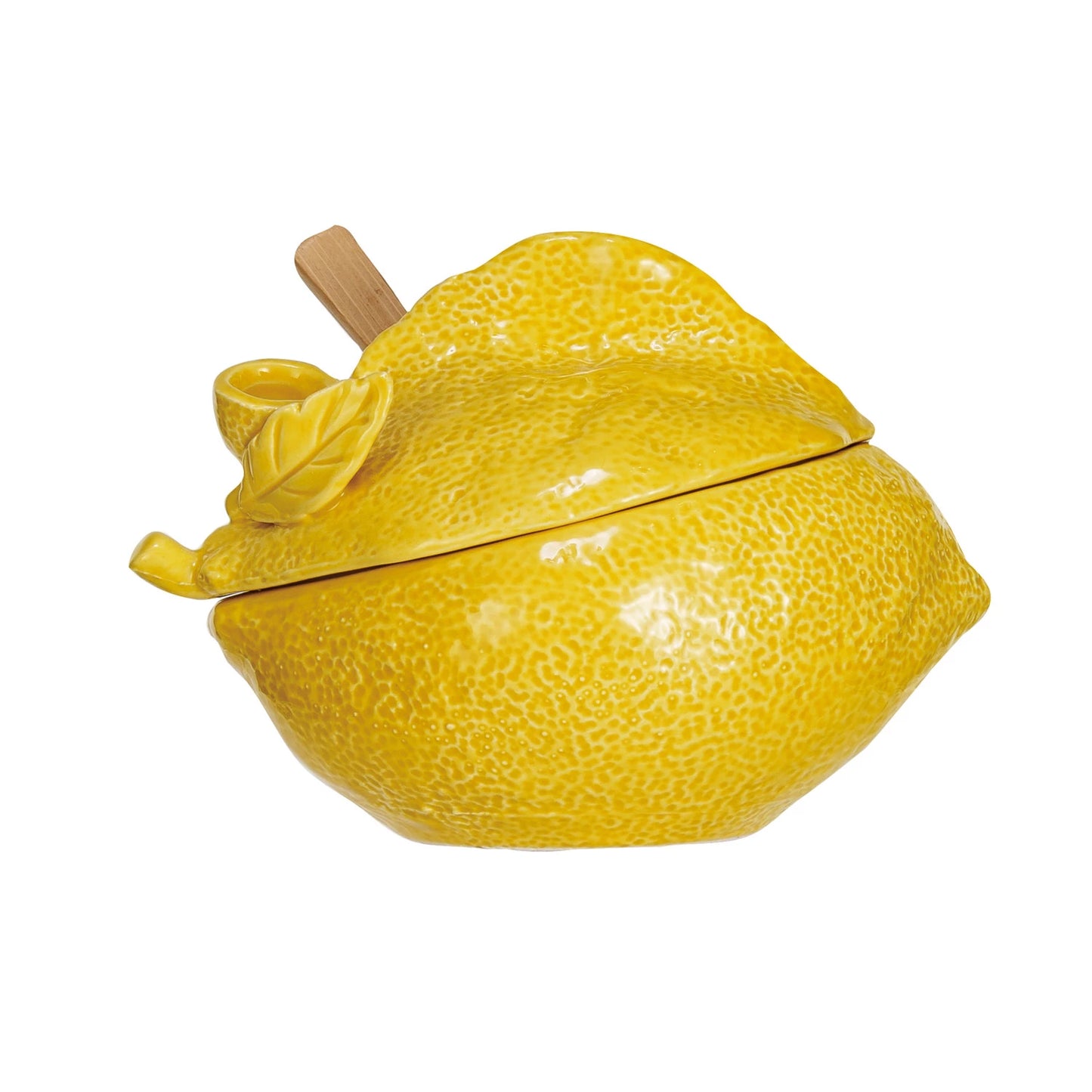 Stoneware Lemon Shaped Sugar Pot w/ Wood Spoon