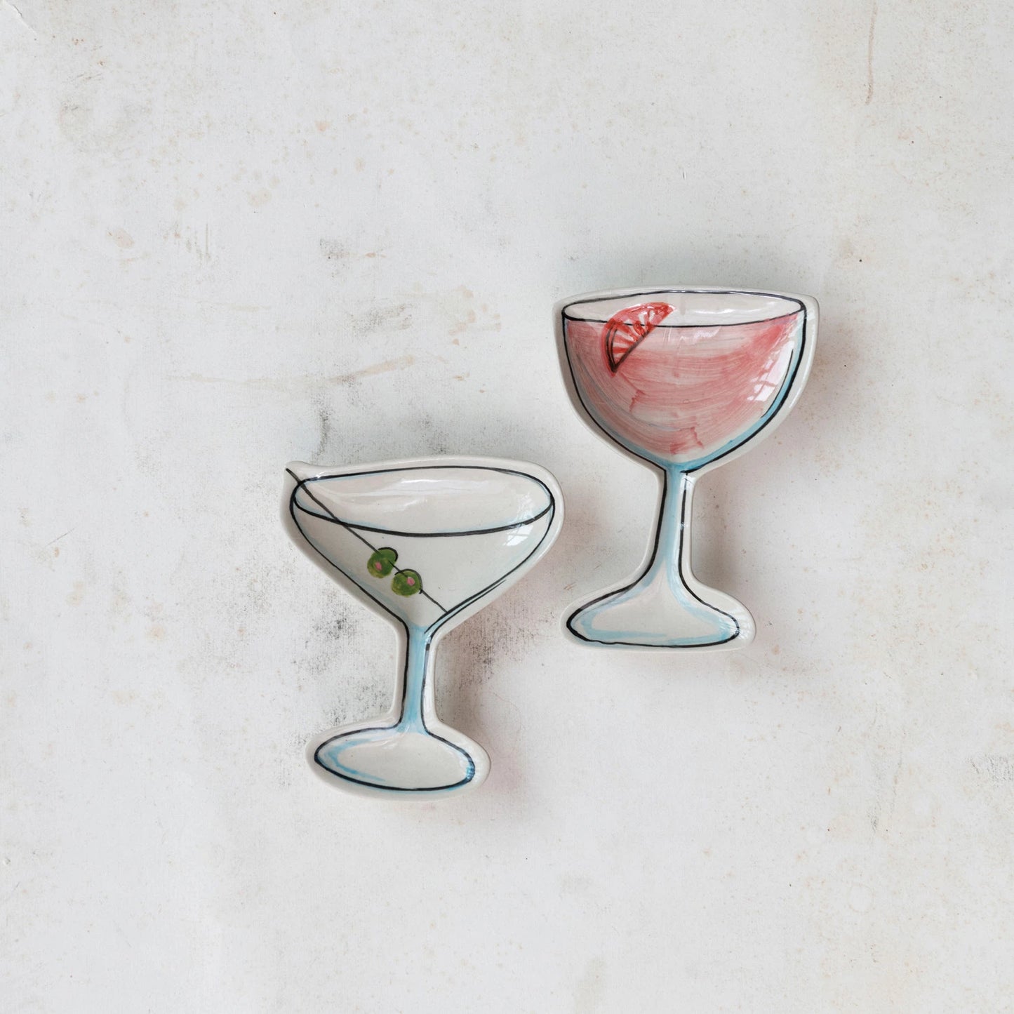 Hand-Painted Stoneware Cocktail Shaped Dish, 2 Styles