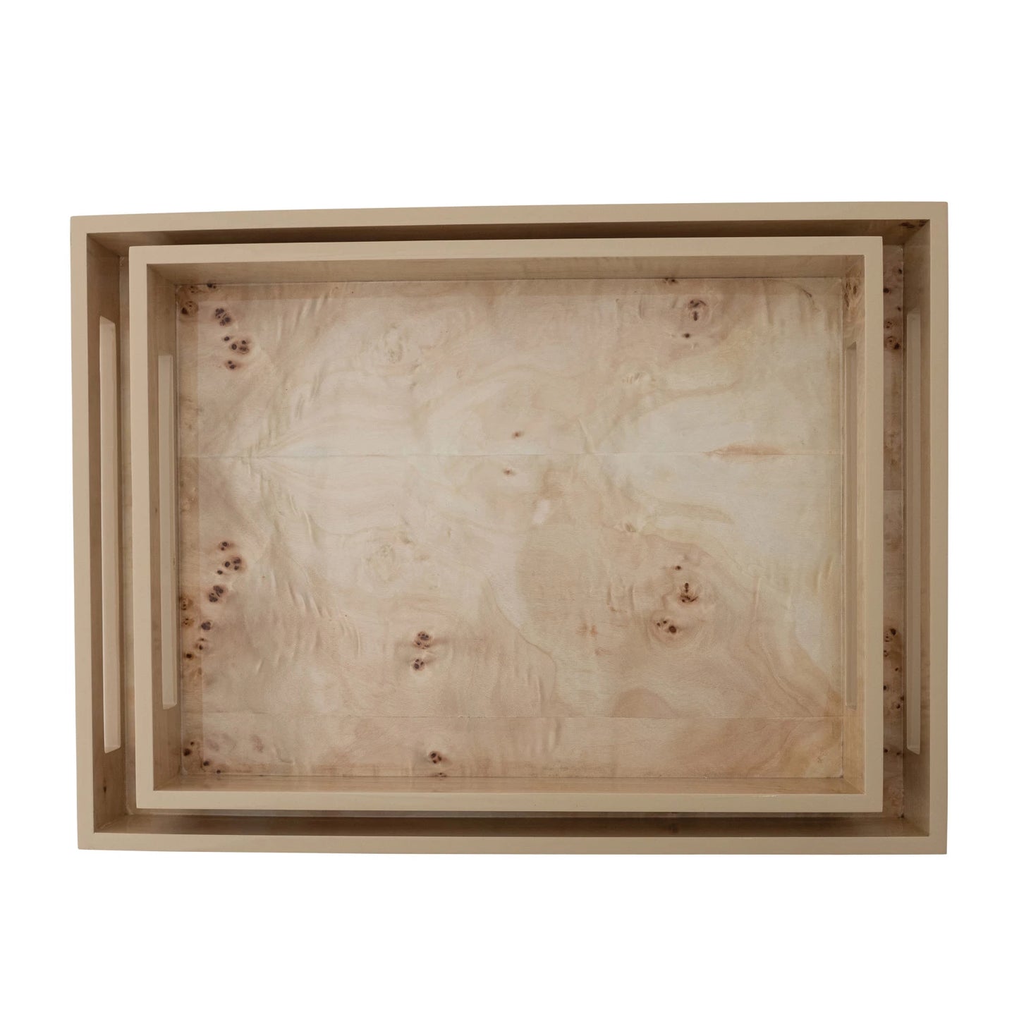 MDF & Burl Wood Veneer Trays w/ Handles, Natural